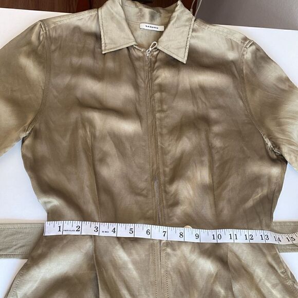 Sandro Gold Olive Green Sisteron Satin Zip Jumpsuit - Picture 10 of 16